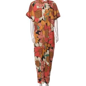 FARM Rio Red and Orange Floral Jumpsuit with Wide-Leg Design